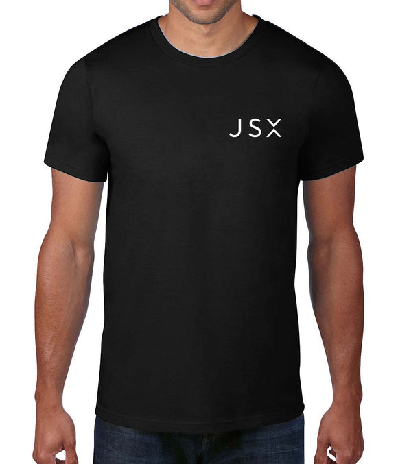 JSX White Logo on a black t-shirt