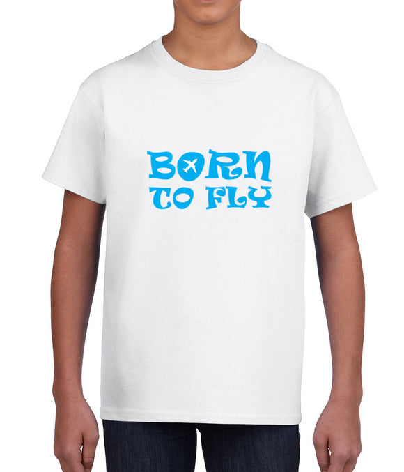 Born to Fly Kids T-shirt with blue lettering
