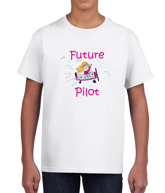 Future JSX pilot Kids T-shirt with pink lettering