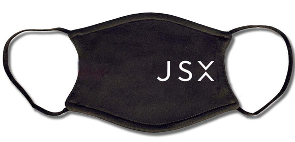 JSX logo in white on black face mask
