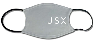 JSX logo in white on gray face mask