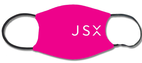 JSX logo in white on pink face mask